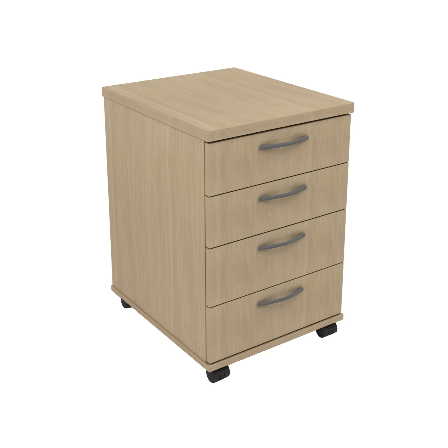 Desk pedestal Narbutas Optima, 415 x 500 x 638 mm, particleboard, melamine bleached oak, grey rounded handle