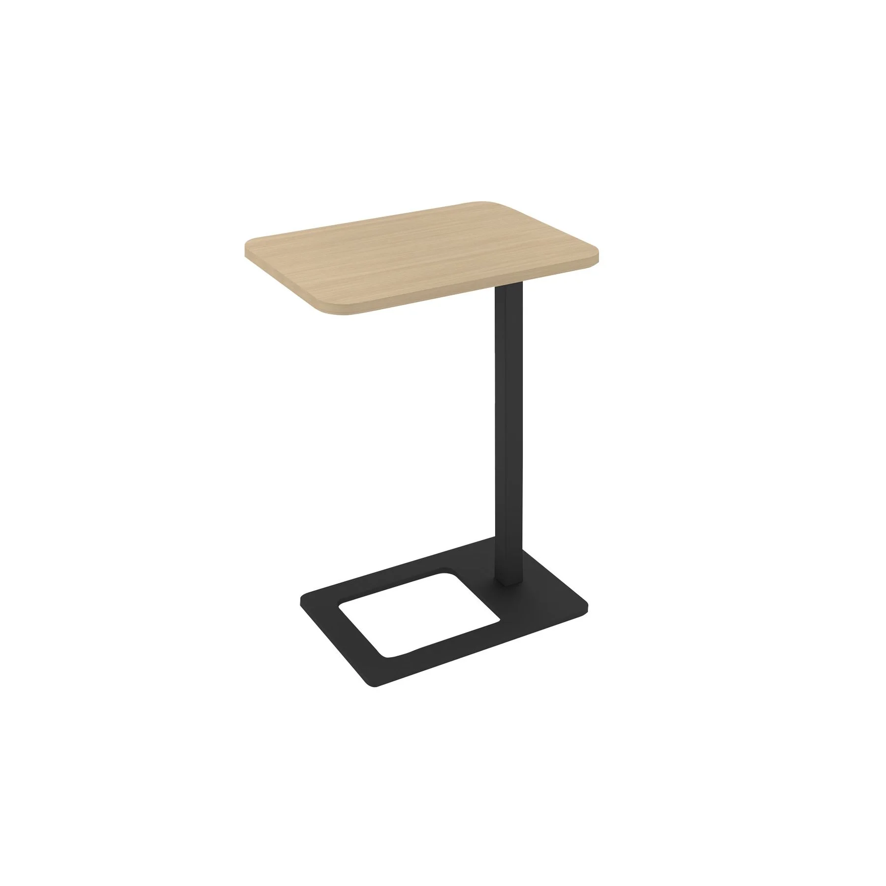 Table Narbutas Mobi, side, 400 x 500 x 620 mm, rectangular top, particleboard, melamine bleached oak, black metal
