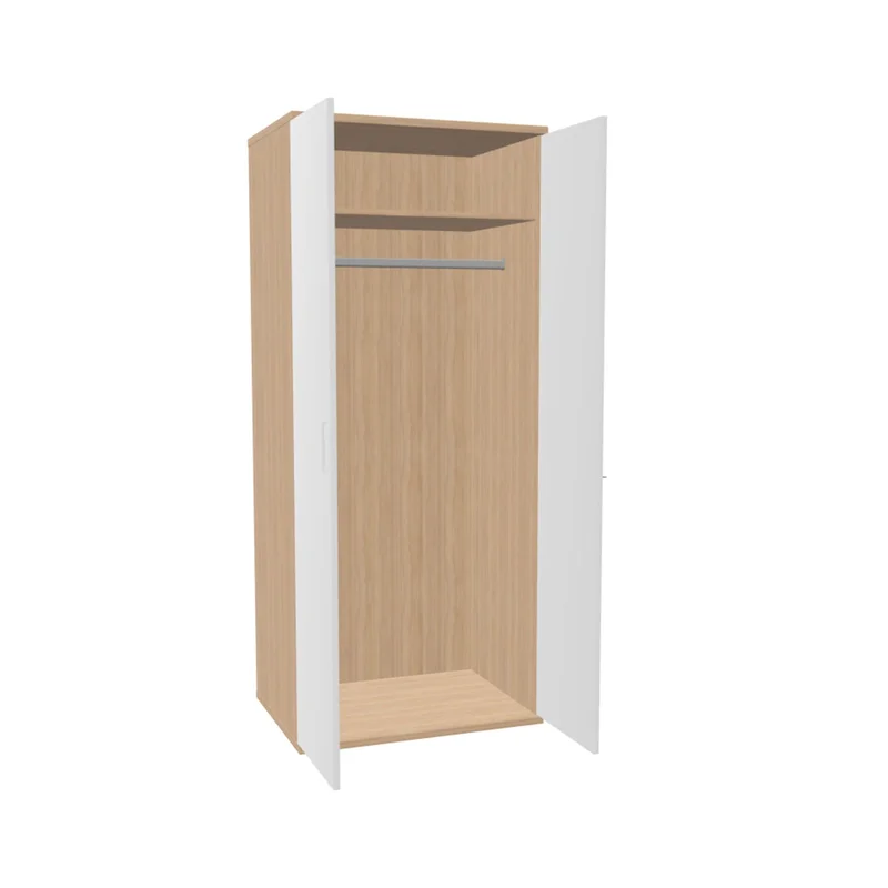Гардероб Narbutas Uni, 800 х 600 х 1874 mm, ПДЧ, меламин избелен дъб, бели врати