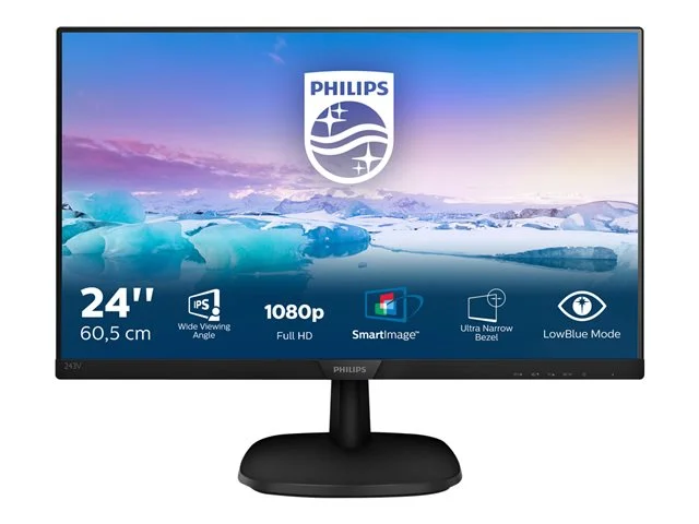 Monitor Philips 243V7QDSB, 23.8'', LED, 1920 x 1080, 250 cd/m2, 4 ms, HDMI, VGA, 16:9, 75 Hz, black