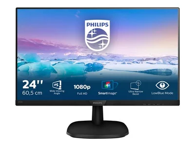 Monitor Philips 243V7QDSB, 23.8'', LED, 1920 x 1080, 250 cd/m2, 4 ms, HDMI, VGA, 16:9, 75 Hz, black