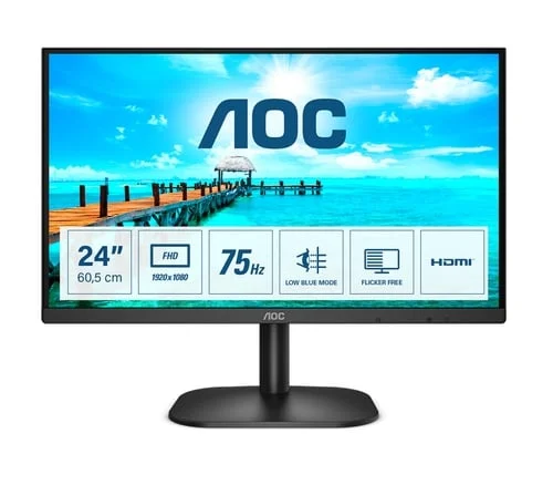 Монитор AOC 24B2XHM2, 23.8'', LED, 1920 x 1080, 250 cd/m2, 4 ms, HDMI, VGA, VA, 16:9, 75 Hz, черен