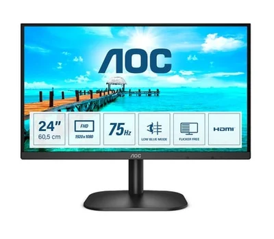 Монитор AOC 24B2XHM2, 23.8'', LED, 1920 x 1080, 250 cd/m2, 4 ms, HDMI, VGA, VA, 16:9, 75 Hz, черен