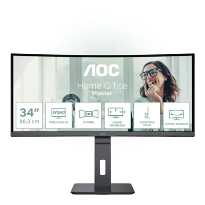 Monitor AOC CU34P3CV, 34'', WLED, 3440 x 1440, 300 cd/m2, 4 ms, HDMI, curved, black