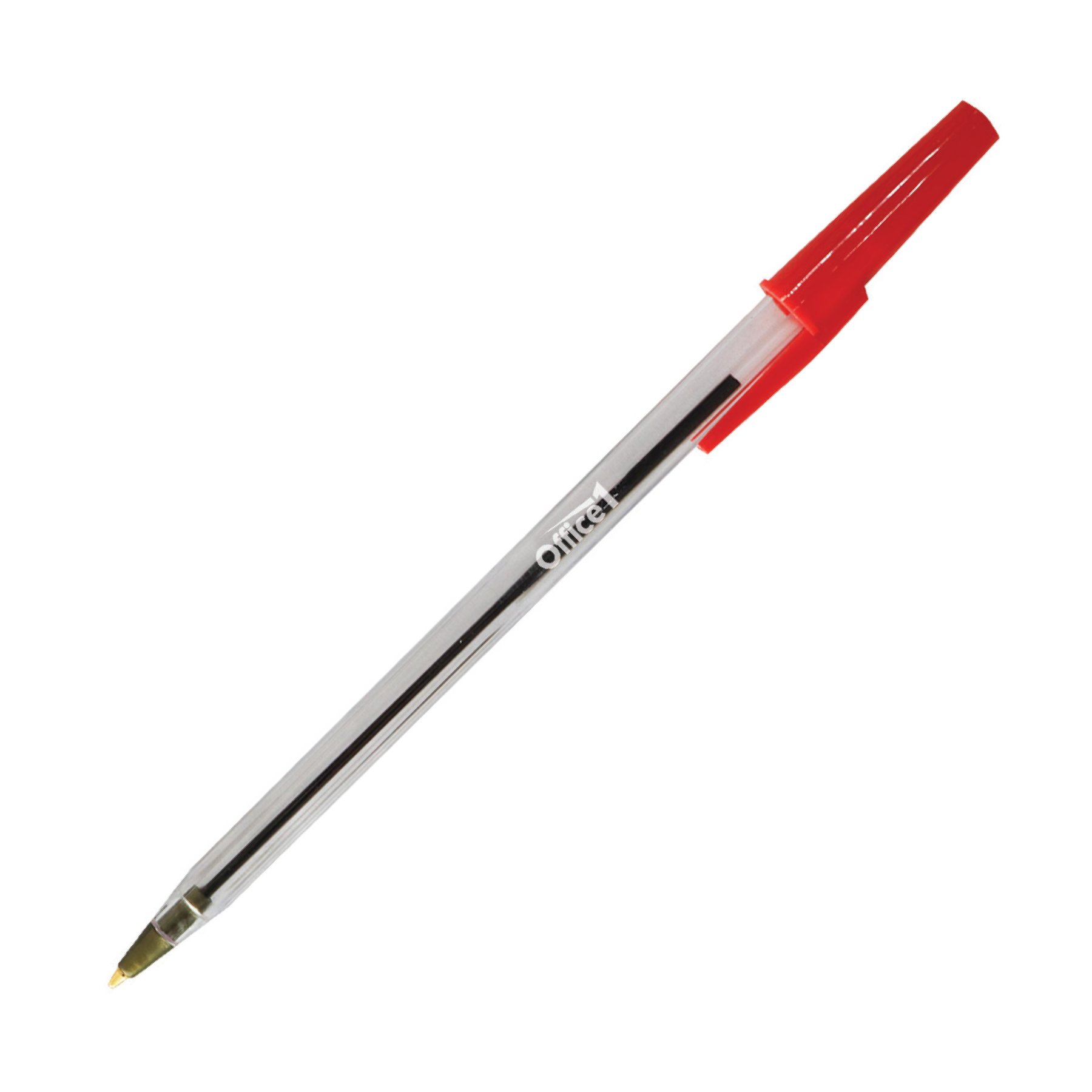 Office 1 Ballpoint, 1.0 mm, clear barrel, red, 10 pcs