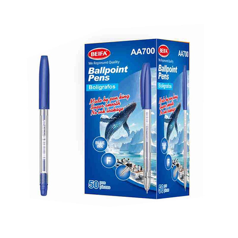 Beifa pen AA700-50B2, 0.7 mm, transparent, blue ink, 50 pcs