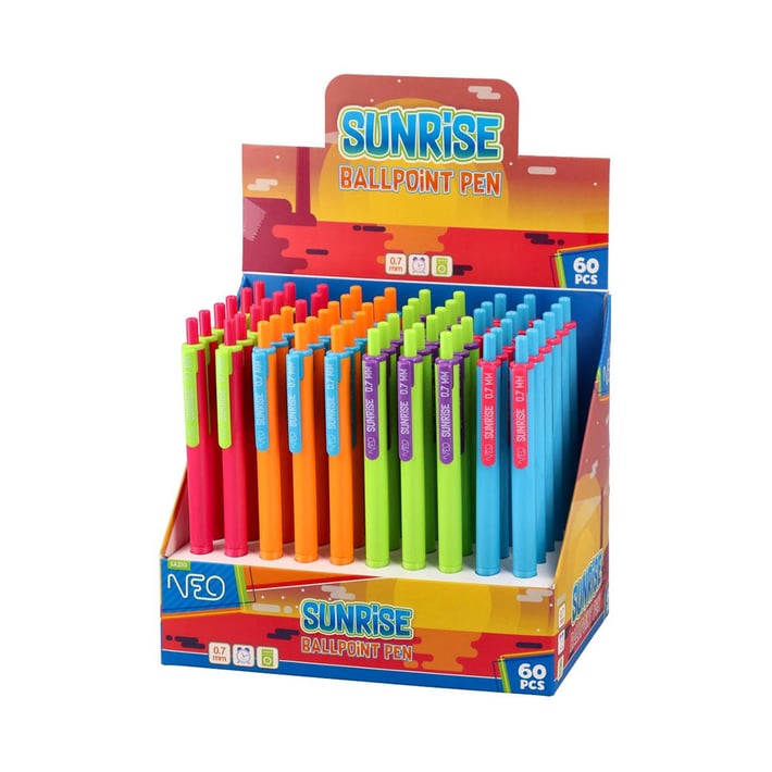 Химикалка Sazio Sunrise, автоматична, неонова, 0.7 mm, асорти