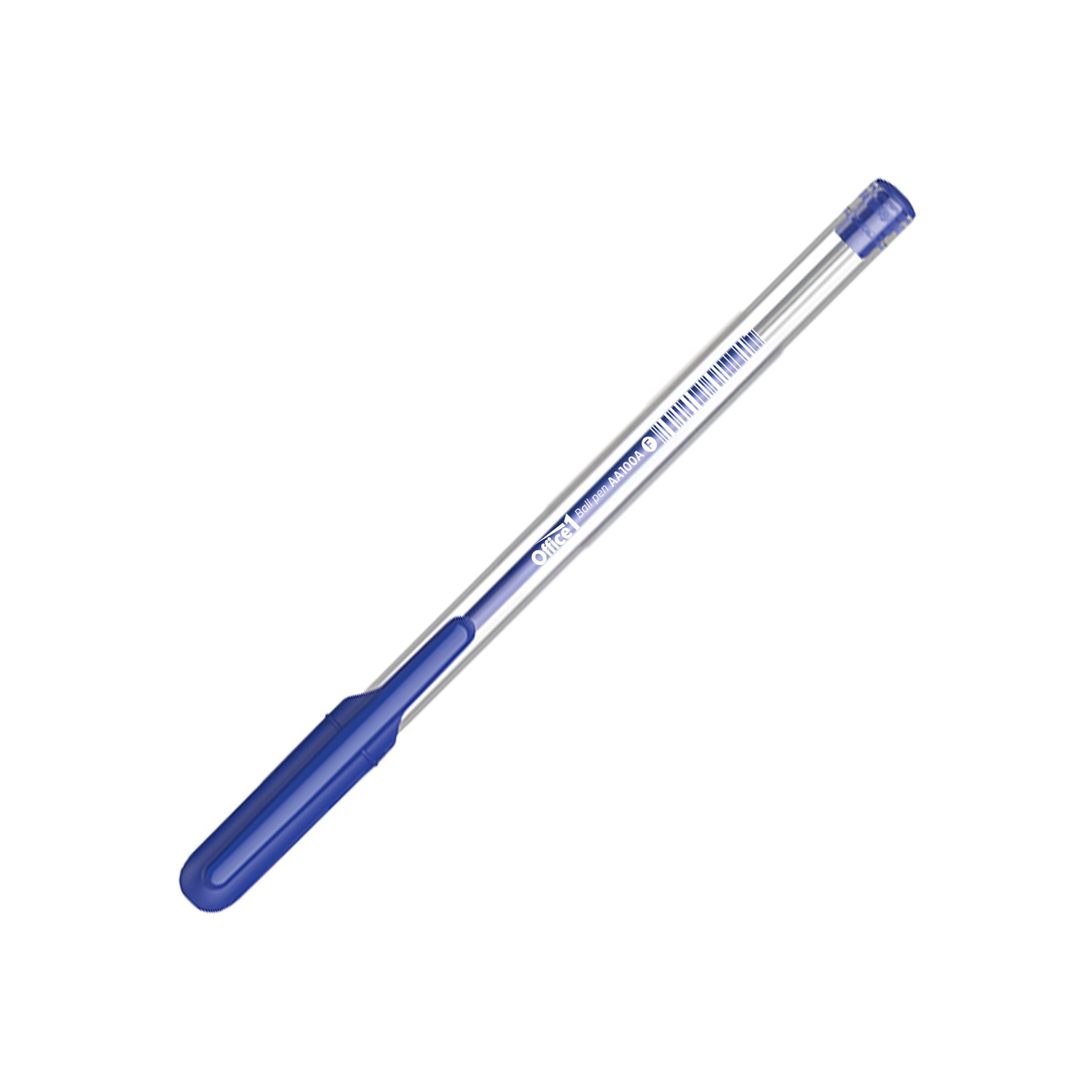 Office 1 Pen AA100A, 0.7 mm, transparent barrel, blue, 10 pcs