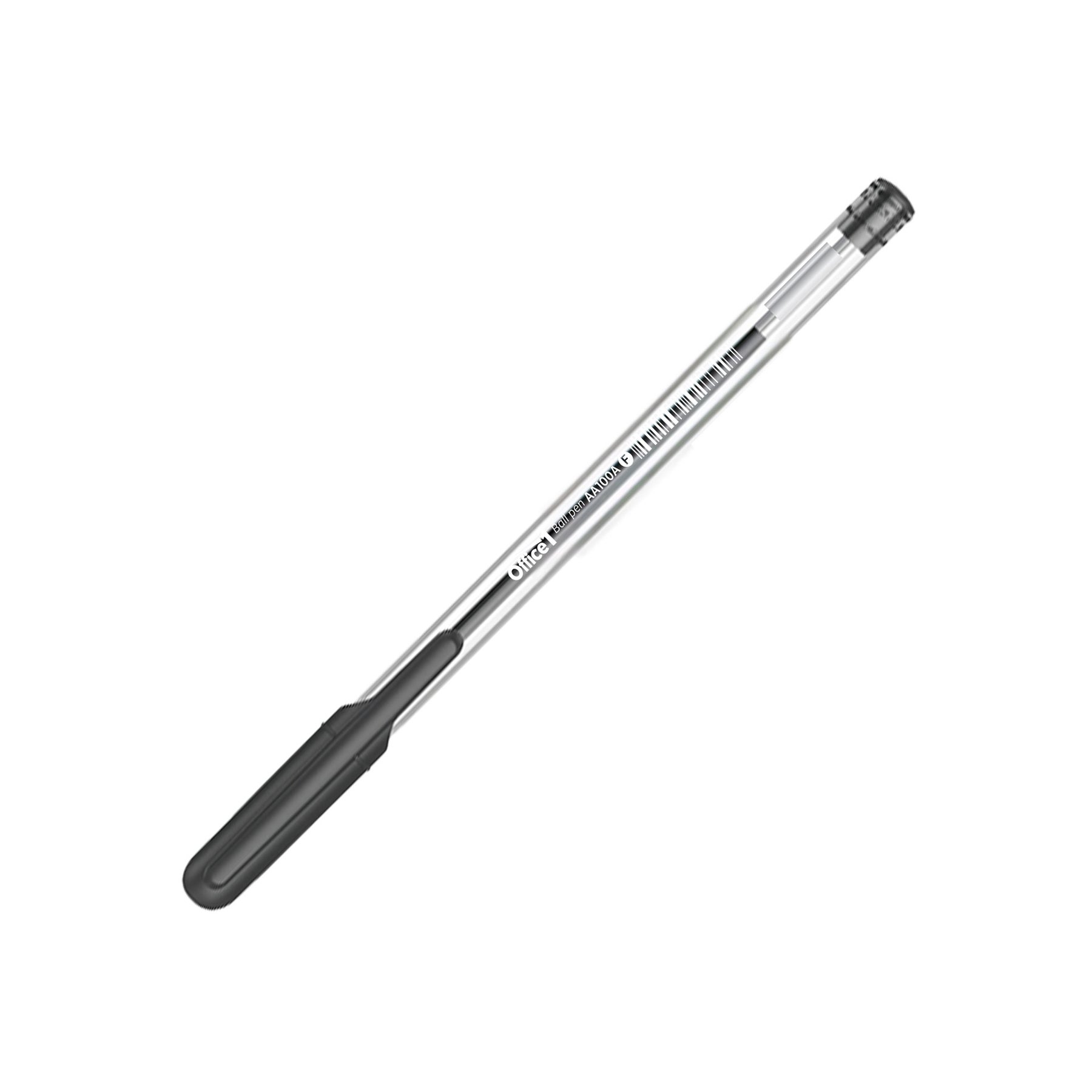Office 1 Pen AA100A, 0.7 mm, transparent barrel, black, 10 pcs