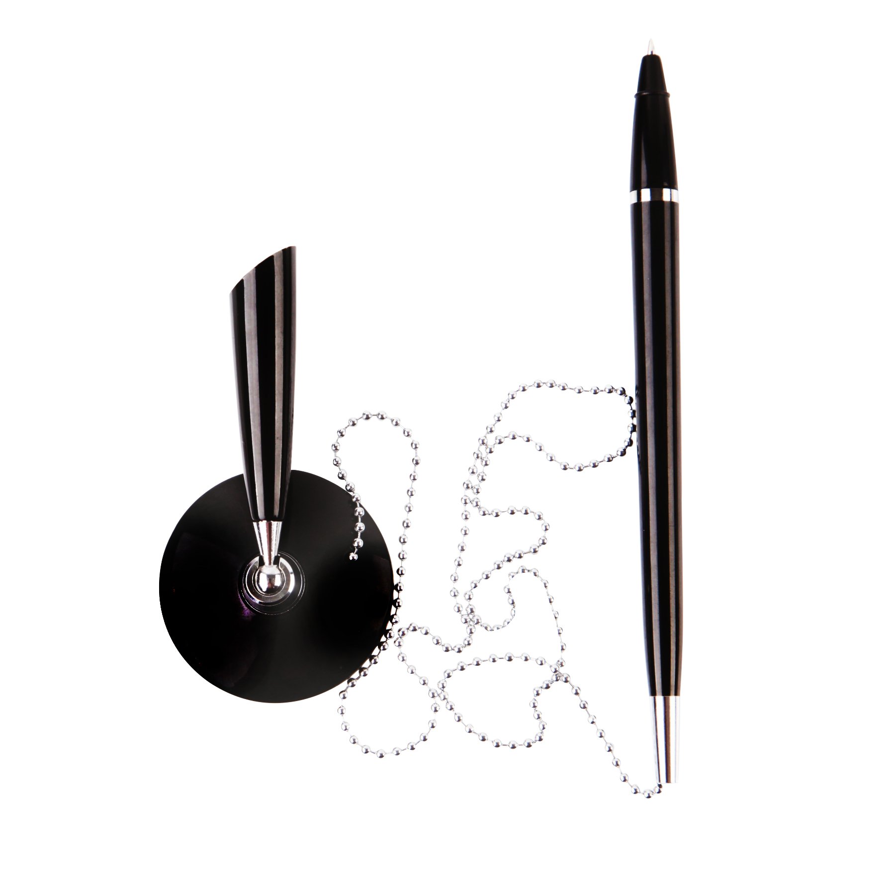Beifa Chain Ballpoint Pen, with holder and chain, 1.0 mm, black barrel, blue ink color