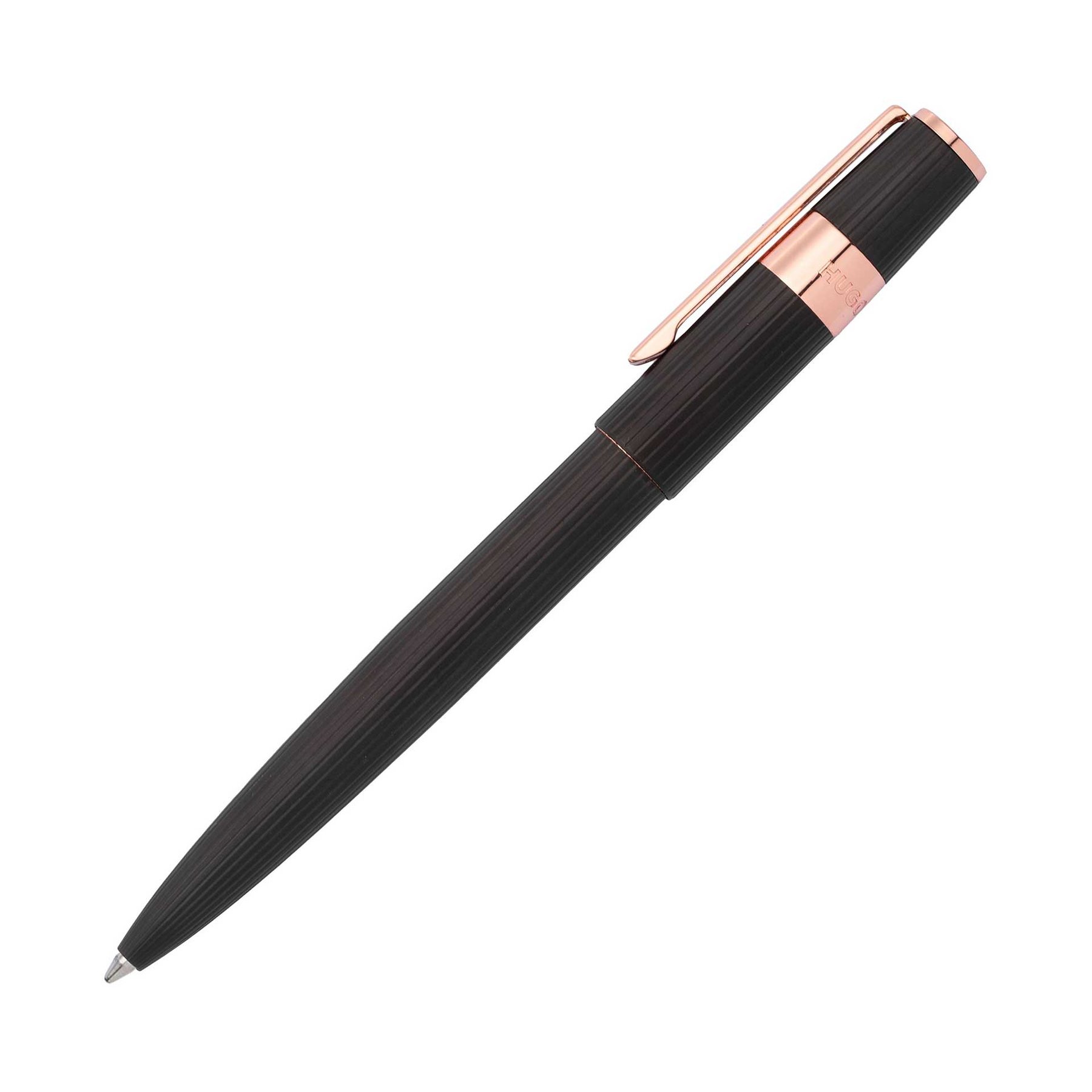 Hugo Boss Ballpoint Pen Gear Pinstripe, in box, black with rose gold elements