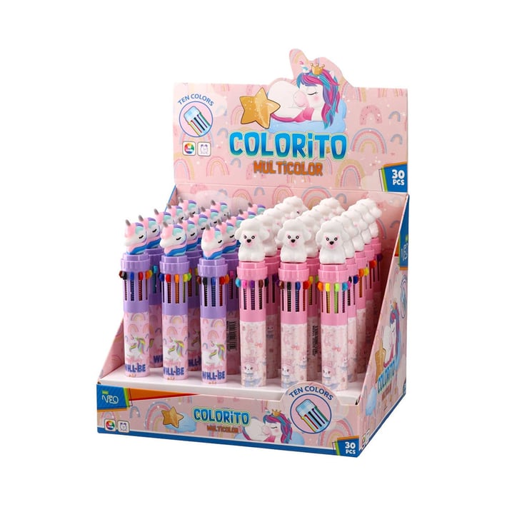 Химикалка Sazio Colorito, животни, 1.0 mm, 10 цветна, асорти