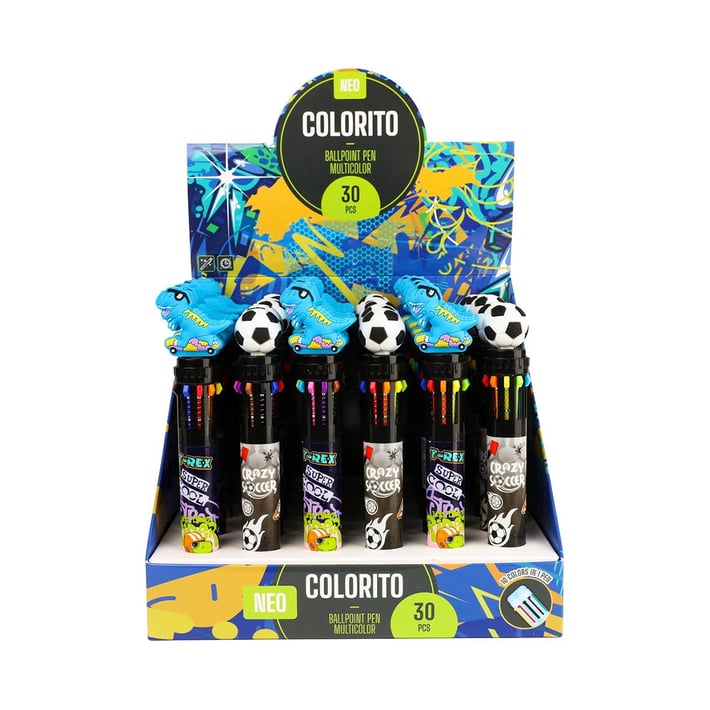 Химикалка Sazio Colorito, за момчета, 1.0 mm, 10 цветна, асорти