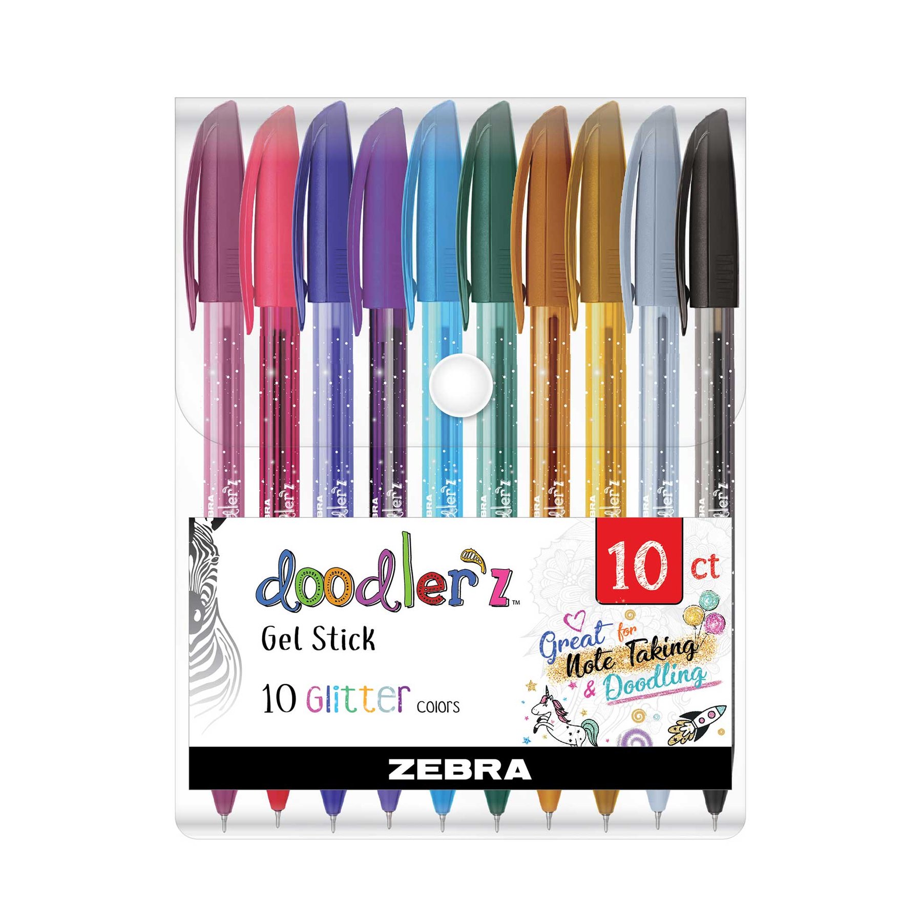 Zebra Gel Roller Doodler’z Gel Stick, 1.0 mm, glitter, 10 colours