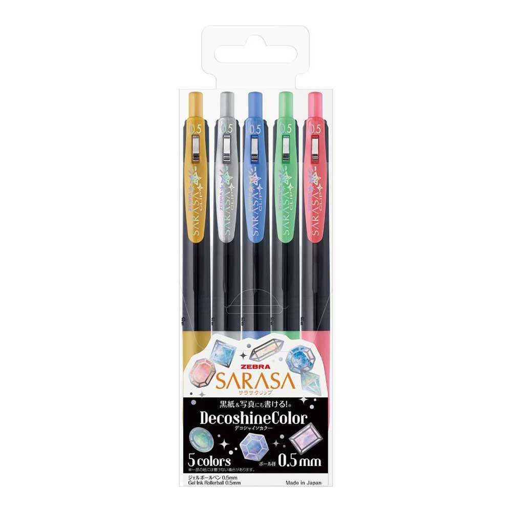 Zebra Gel Roller Sarasa Clip Decoshine, Retractable, 0.5 mm, 5 Colours