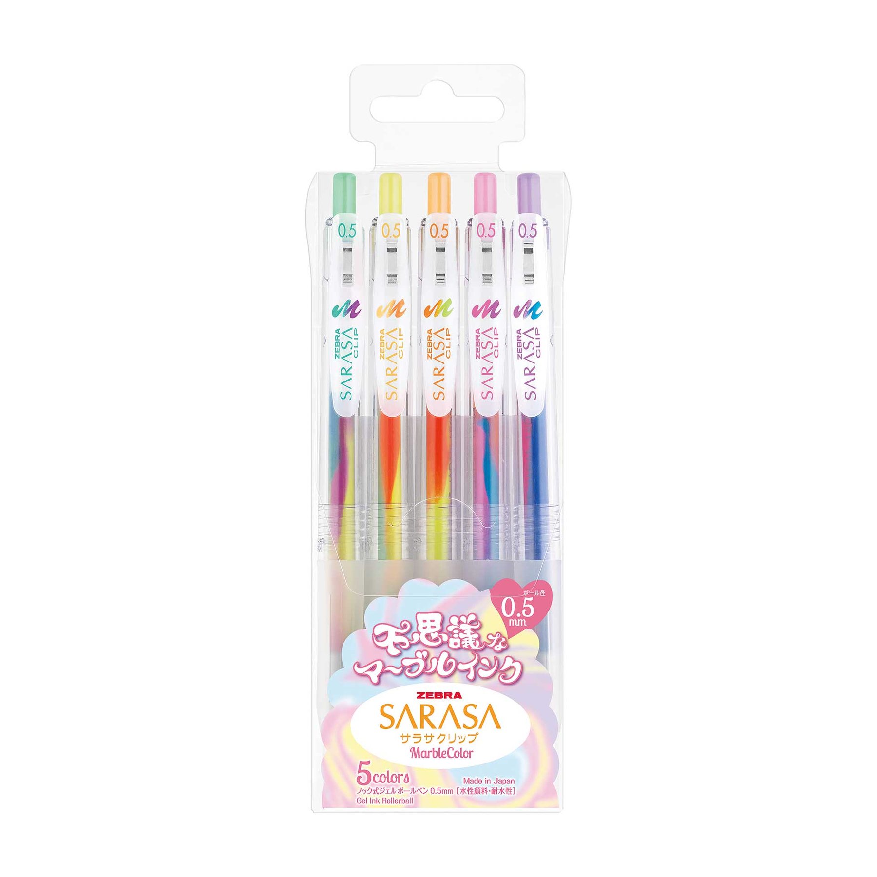 Zebra Gel roller Sarasa Clip Mango, automatic, 0.5 mm, 5 marble colours