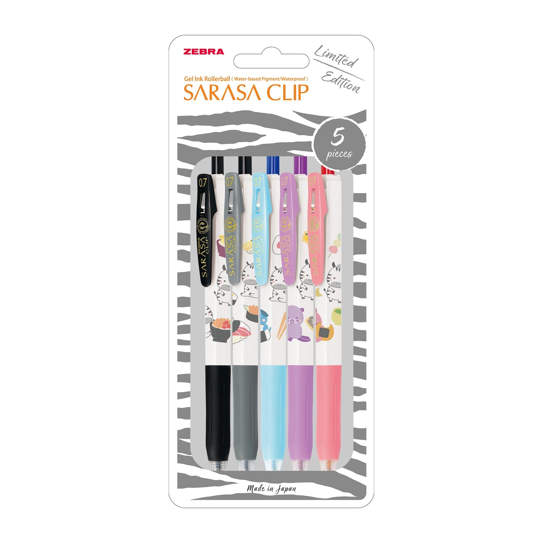 Zebra Gel Roller Sarasa Clip Kawaii, 0.7 mm, 5 pcs, 4 colors