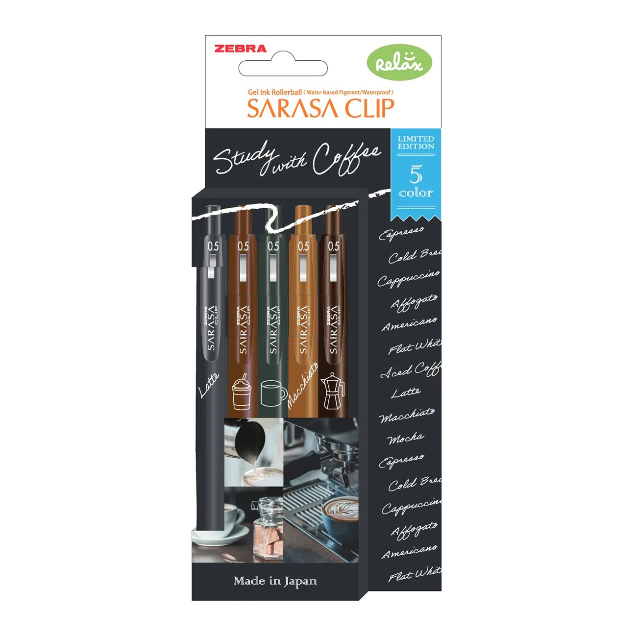 Zebra Gel roller Sarasa Clip Coffee, 0.5 mm, 5 colors