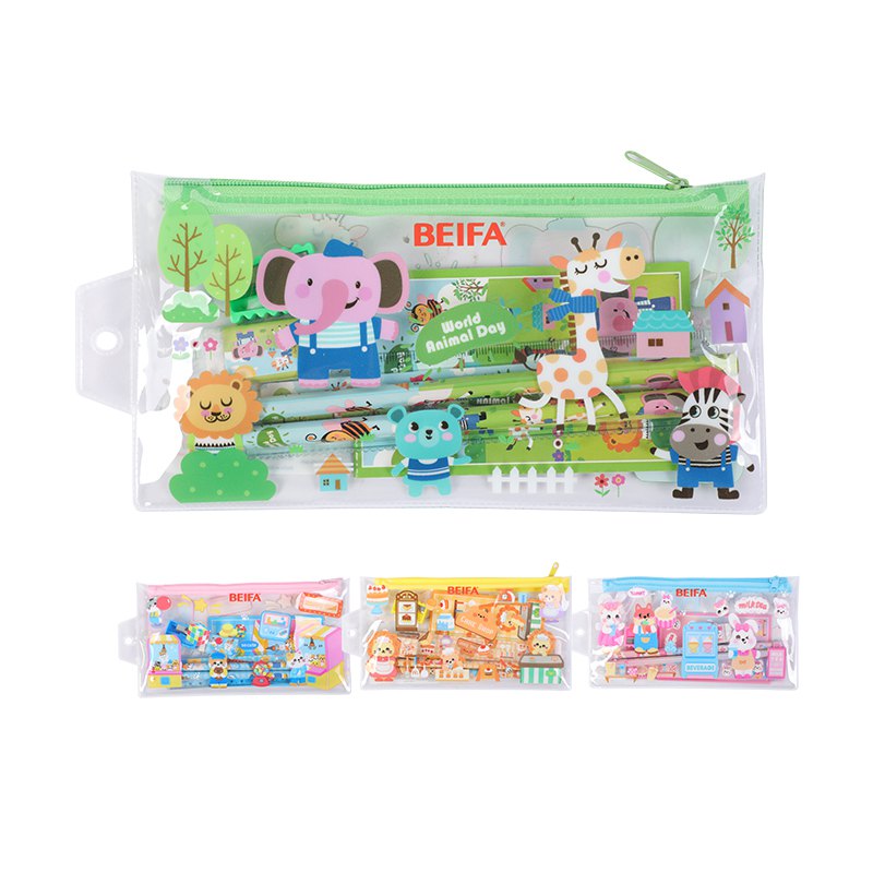 Beifa kids stationery set with pencil case, 7 pcs, assorted