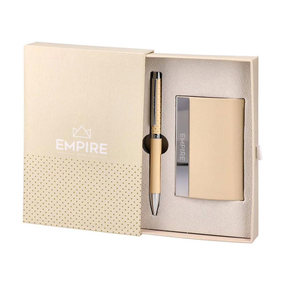 Empire Agra Business Card Case & Pen Set, cream