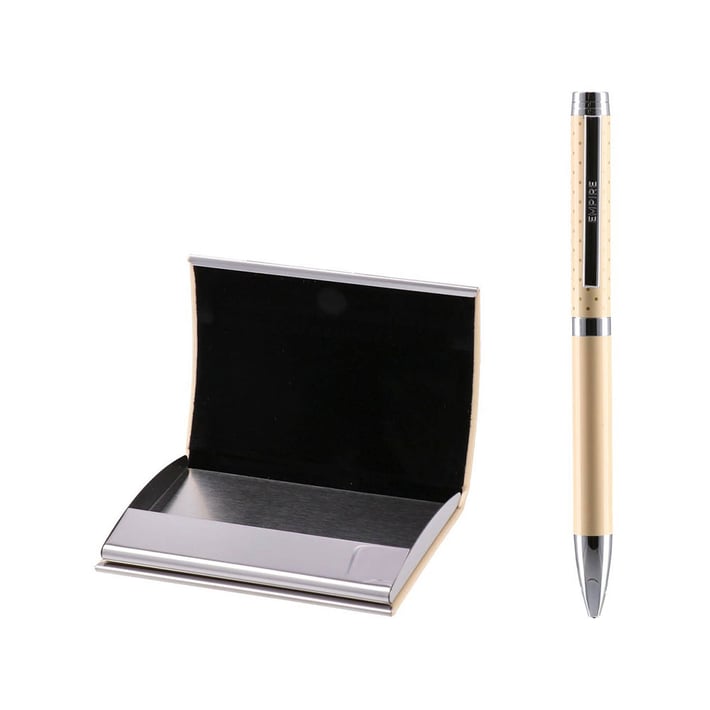 Empire Agra Business Card Case & Pen Set, cream