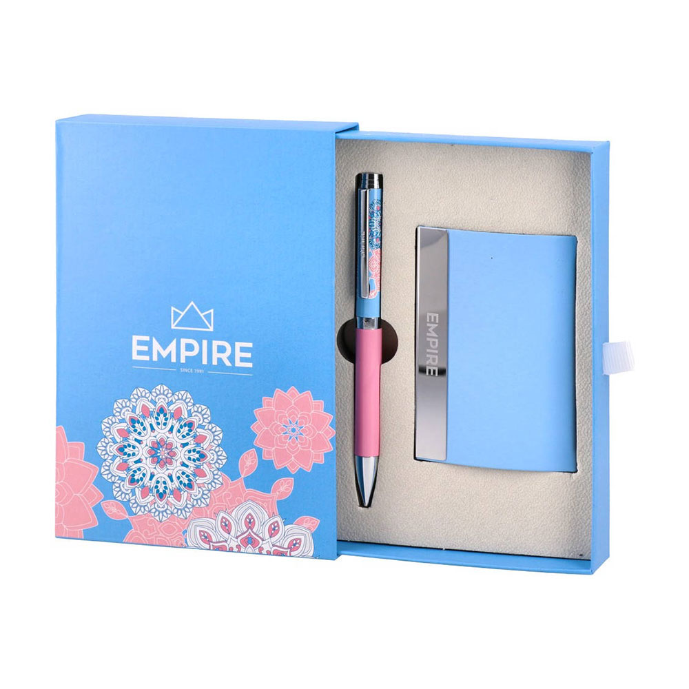 Empire Agra Business Card Case & Pen Set, blue