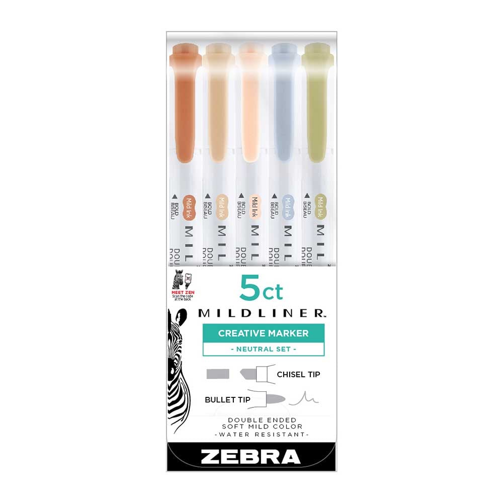 Zebra Highlighter Mildliner Neutral, dual, 5 colours