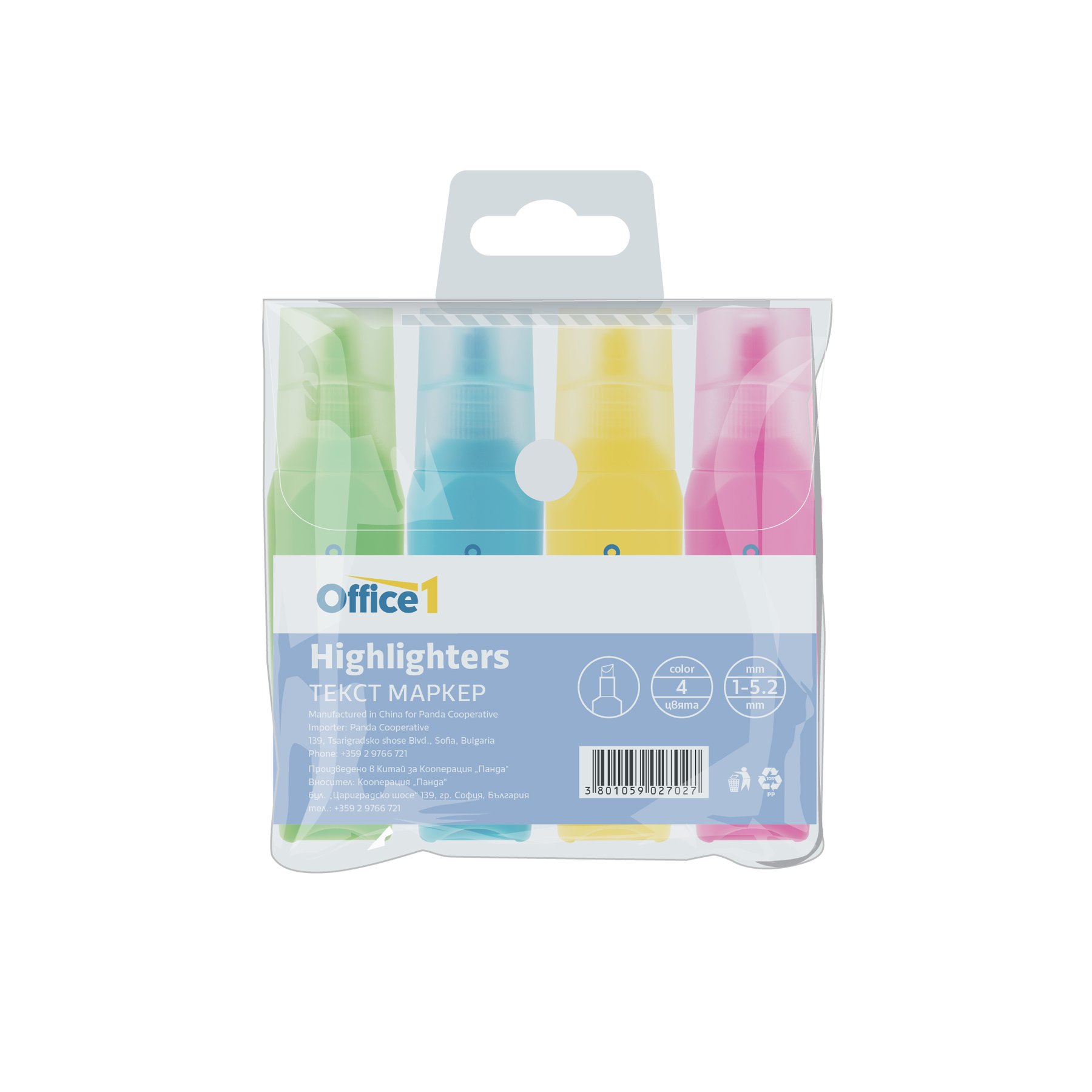 Office 1 Highlighter HY13A, 4 colours