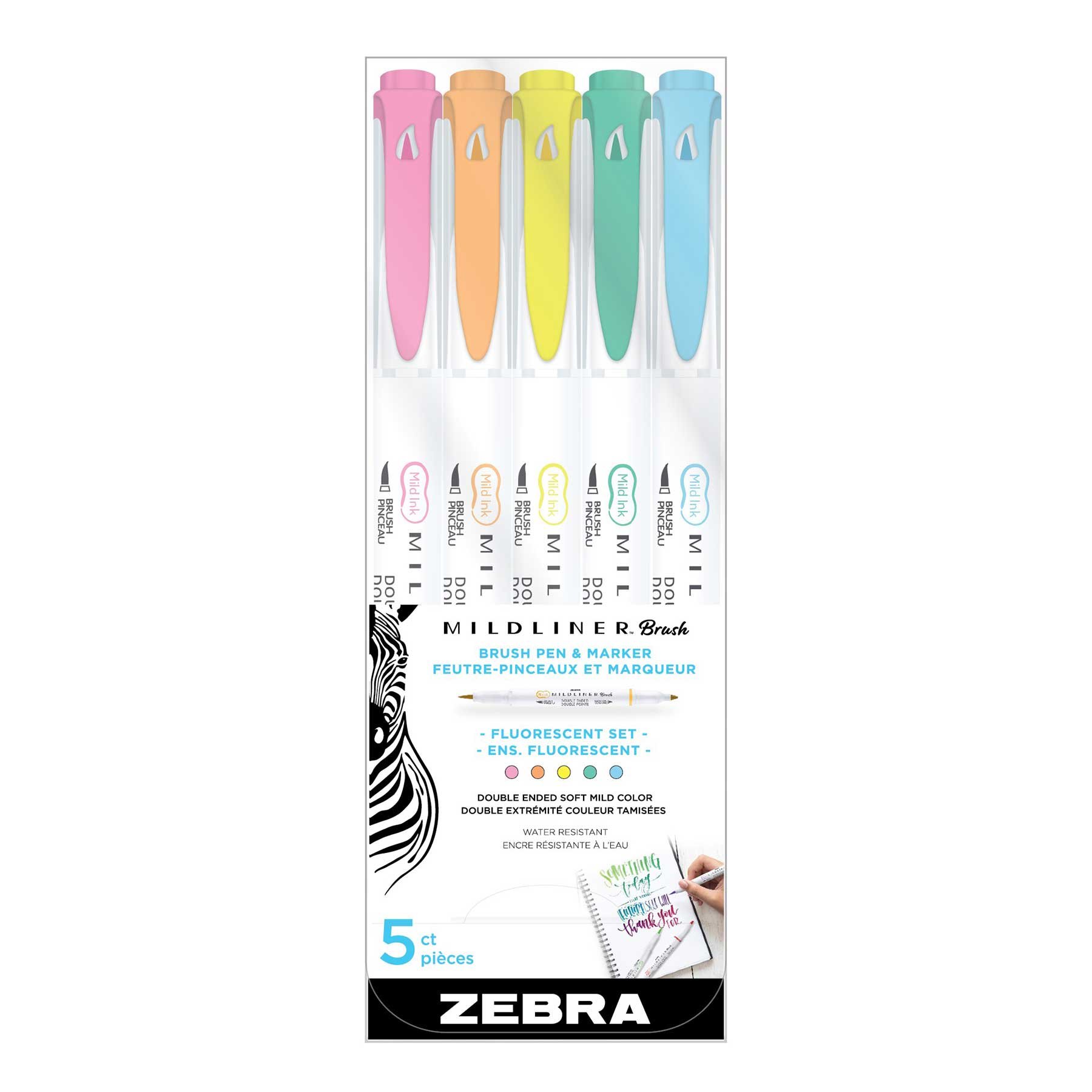 Zebra Brush marker Mildliner Brush&Marker Fluorescent, 5 colors