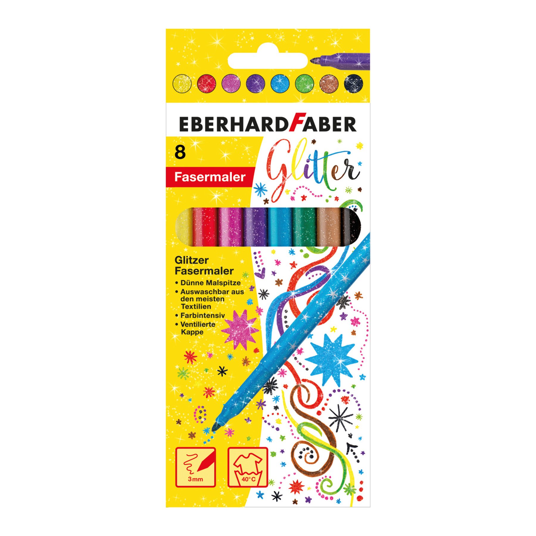 Eberhard Faber Felt-tip pens, glitter, 8 colors