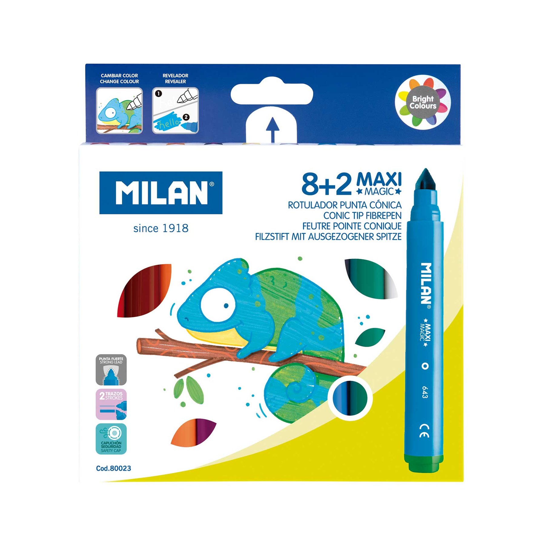 Milan Markers Maxi Magic, 8 colors and 2 magic