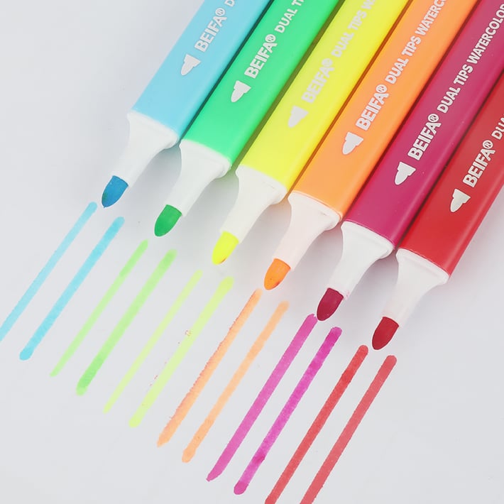 BEIFA SY105-V701 FEATURE PENS TWO-TIP IN PLASTIC BOX 12 COLORS
