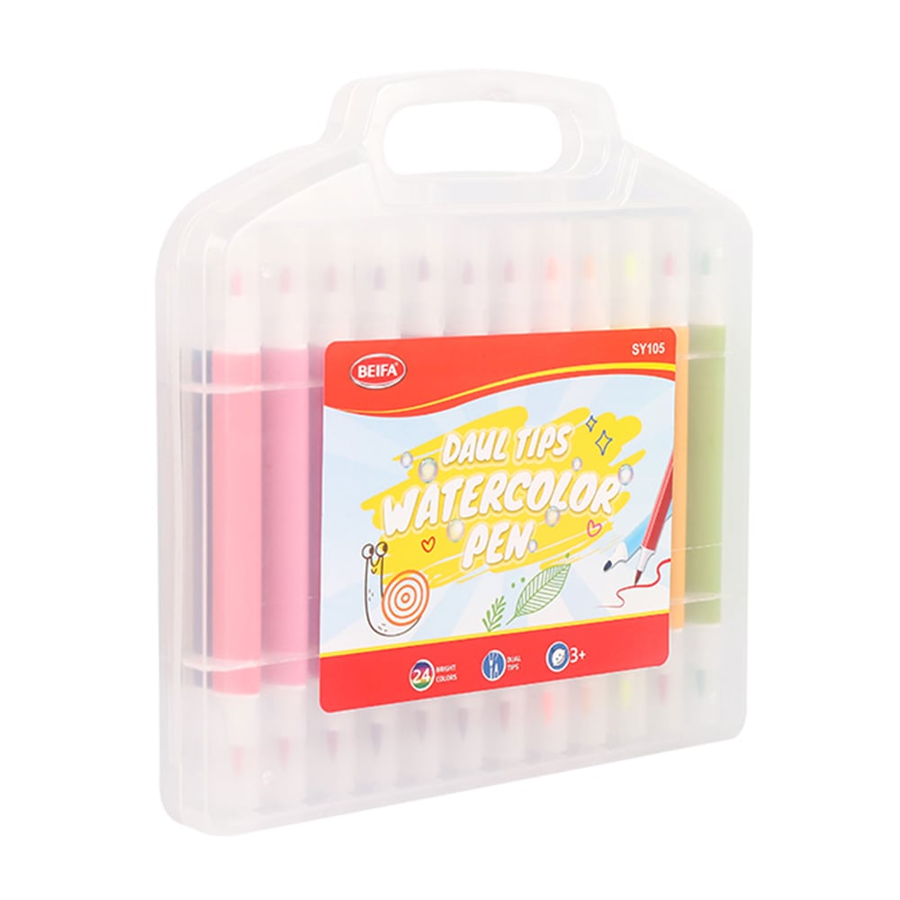 BEIFA SY105-V901 FEATURE PENS TWO-TIP IN PLASTIC BOX 24 COLORS