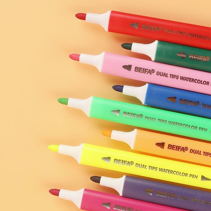 BEIFA SY105-V901 FEATURE PENS TWO-TIP IN PLASTIC BOX 24 COLORS