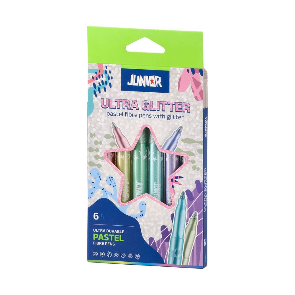 Junior Ultra Glitter Markers, with glitter, 6 pastel colours