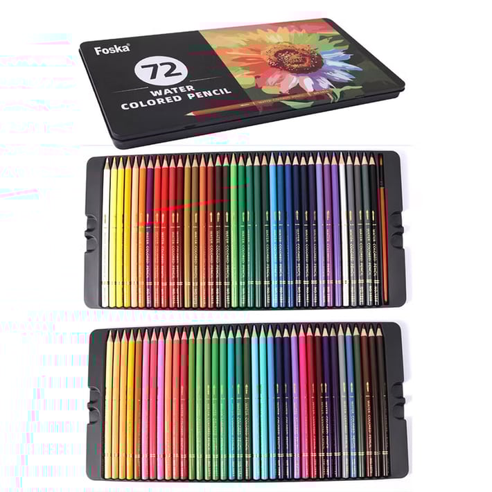 Foska Акварелни моливи, 72 цвята, в метална кутия