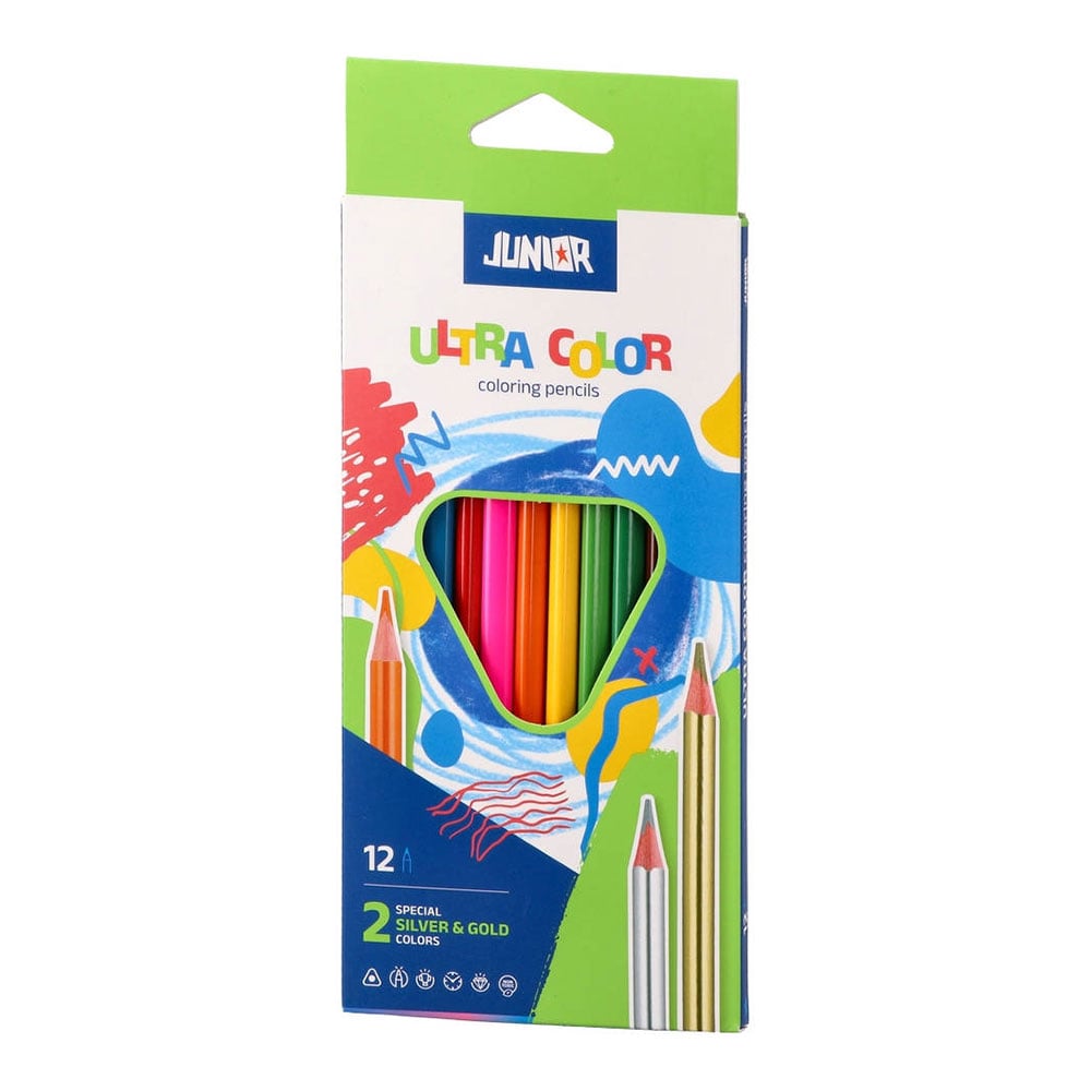 Junior Ultra Color Coloured Pencils, triangular, 10 standard + 2 metallic colours