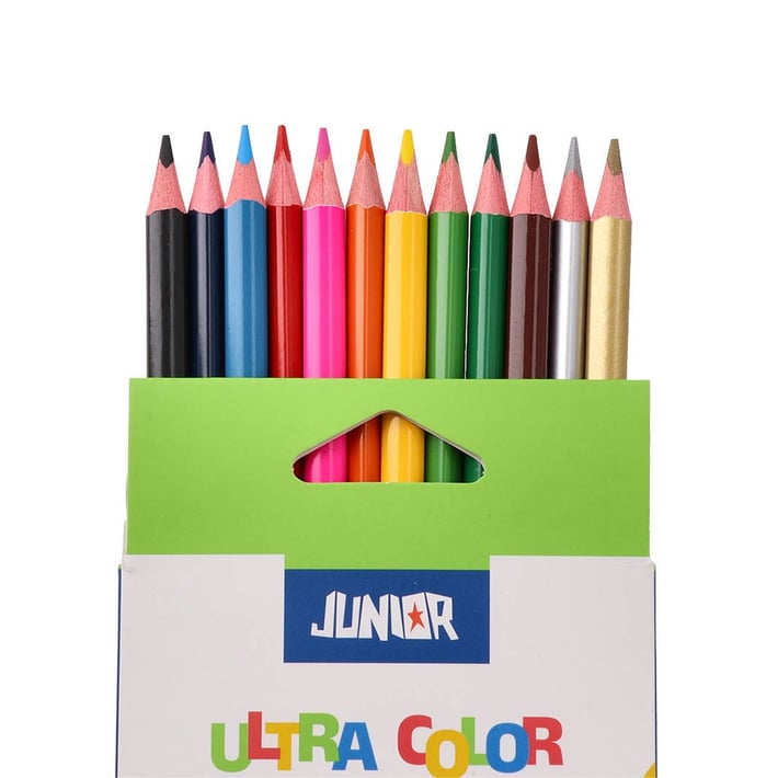 Цветни моливи Junior Ultra Color, триъгълни, 10 стандартни и 2 металикови цвята