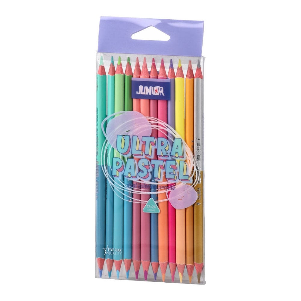 Junior Ultra Dual Coloured Pencils, double-ended, 24 pastel colours