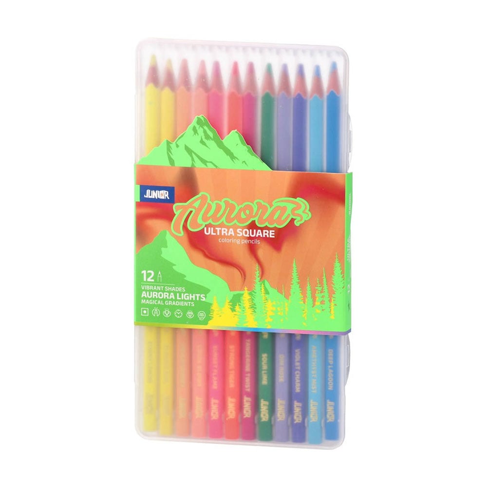 Junior Ultra Square Coloured Pencils, Aurora, 12 Colours