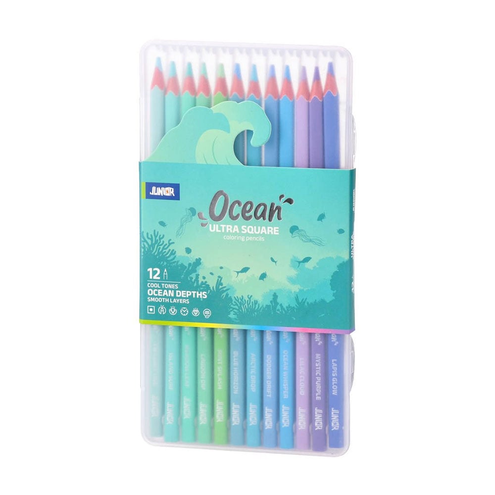 Junior Ultra Square Coloured Pencils, Ocean, 12 Colours