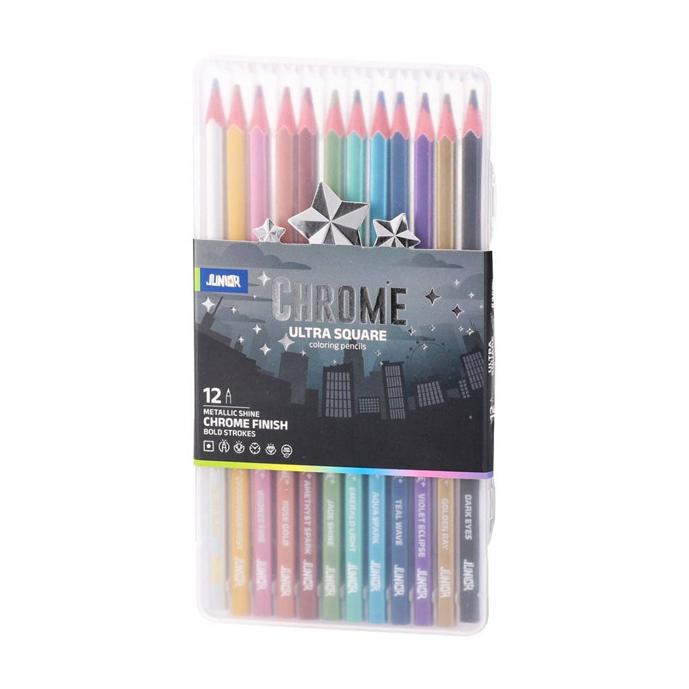 Junior Ultra Square Coloured Pencils, Chrome, 12 Colours