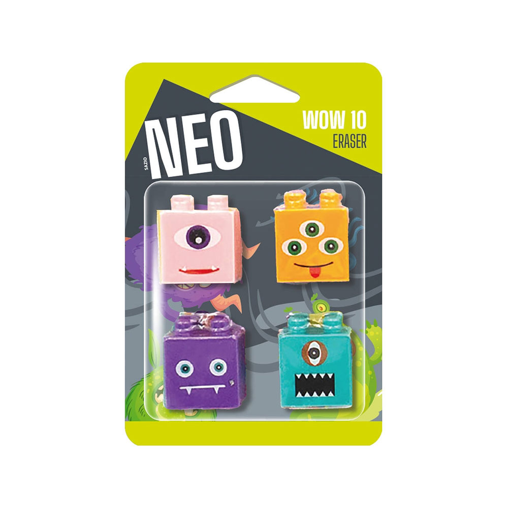 Гума за молив Sazio Wow10, чудовища, 4 броя