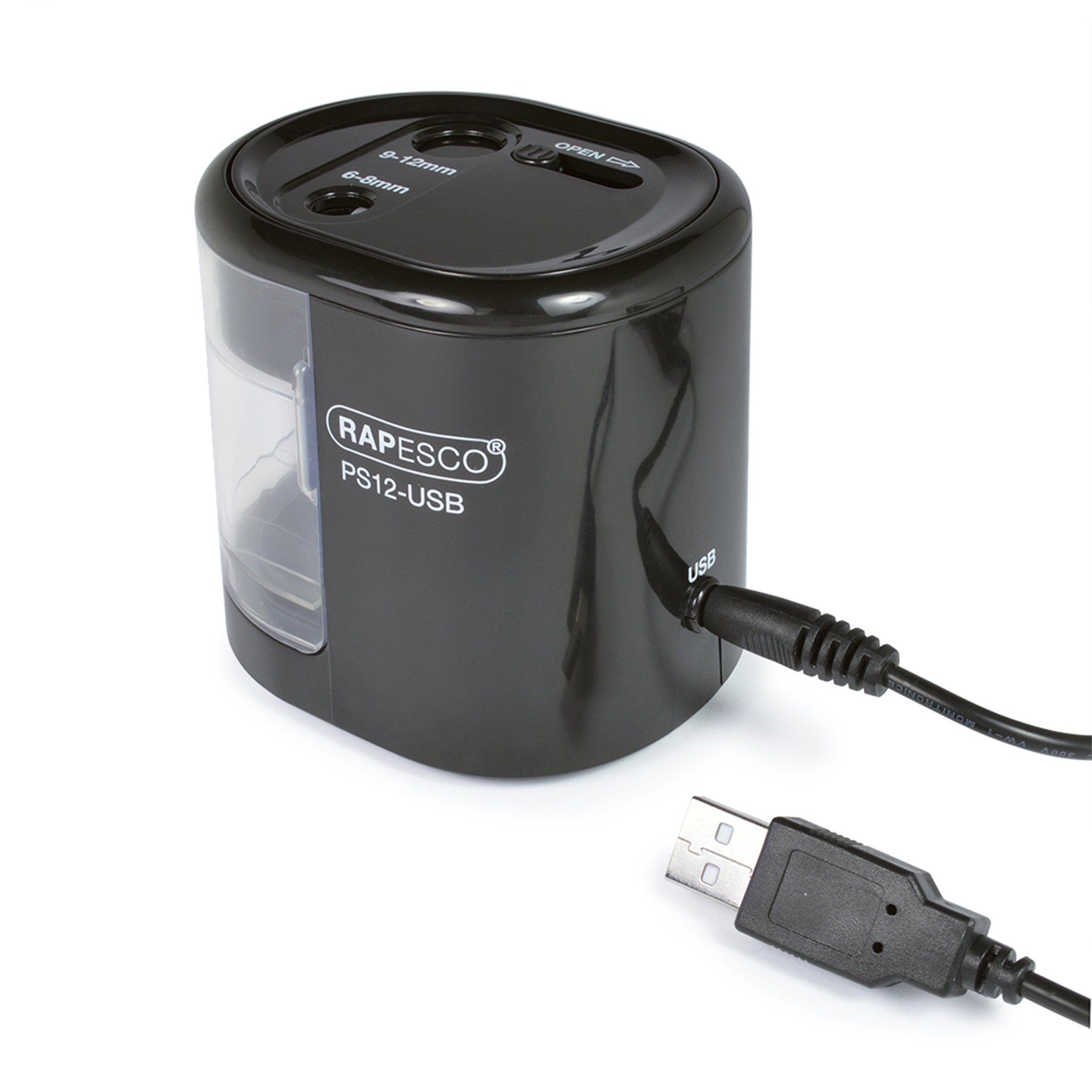 Rapesco Sharpener PS12, electric, with USB, black