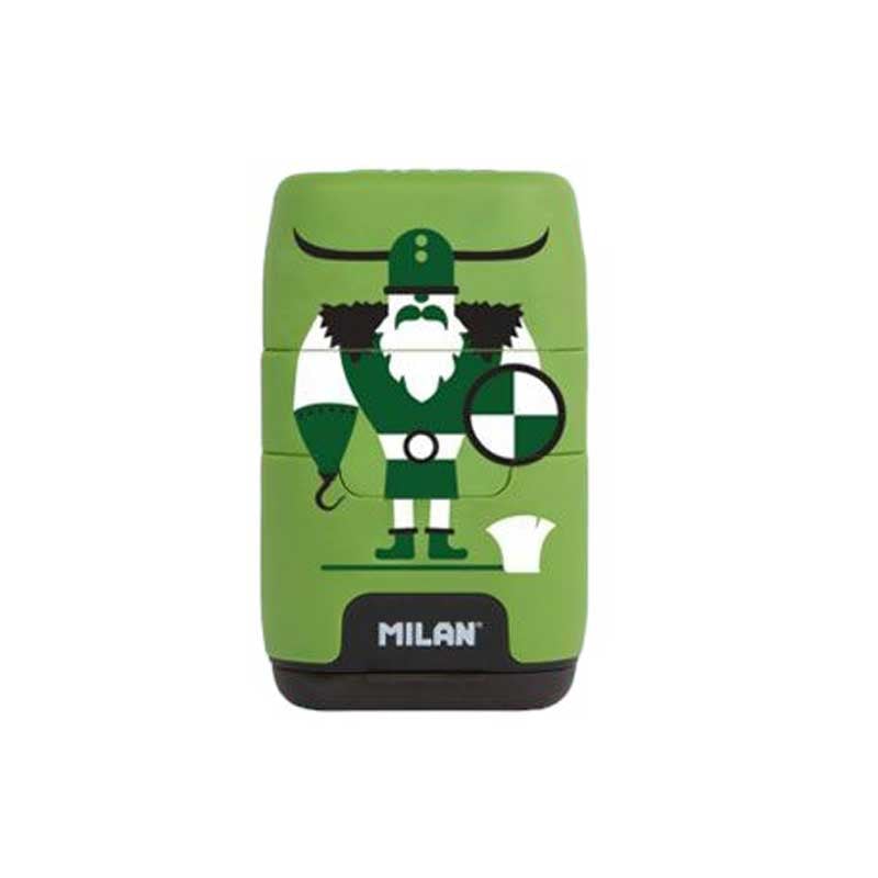 Milan Sharpener Vikings Compact, double, with eraser, assorted colours
