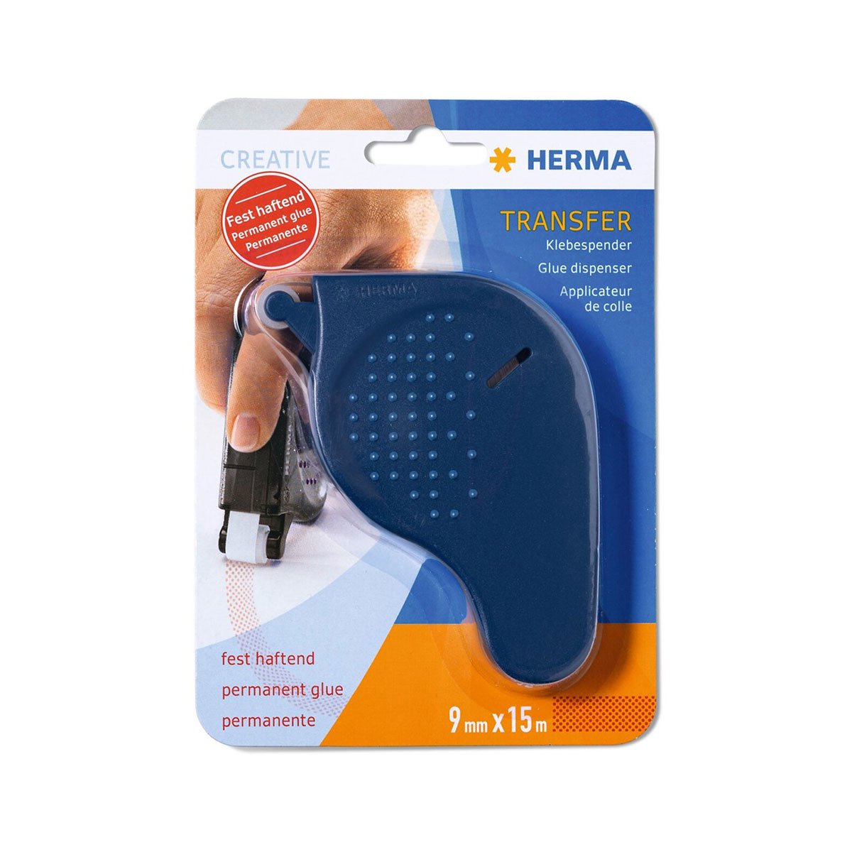 Herma Dispenser with glue Transfer, permanent, 9 mm x 15 m, blue