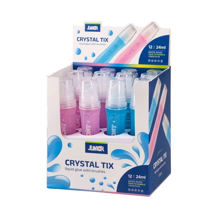 Течно лепило Junior Crystal, с четка, 24 ml, асорти