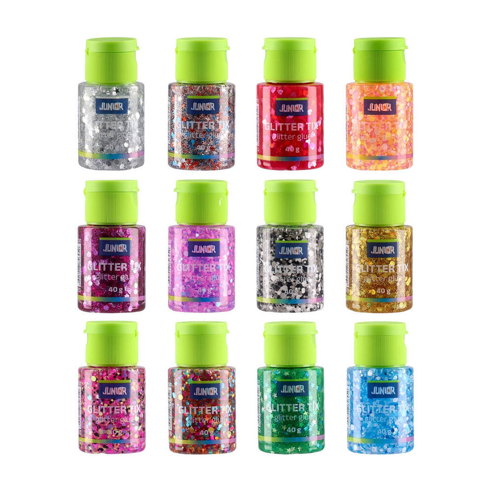 Течно лепило Junior Glitter Tix, с брокат, 40 g, асорти, 1 брой