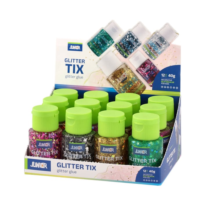 Течно лепило Junior Glitter Tix, с брокат, 40 g, асорти