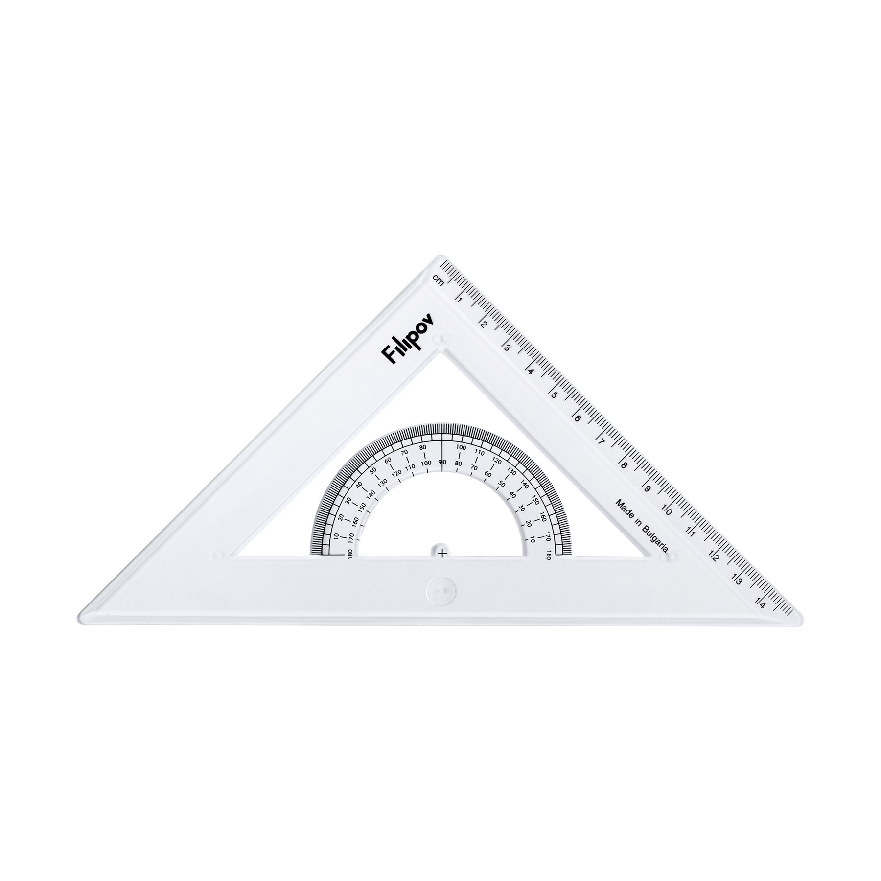 Filipov Triangle, right-angled, isosceles, with protractor, 45 degrees, 15 cm